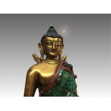 Buddha Śākyamuni, statua in rame e pietre